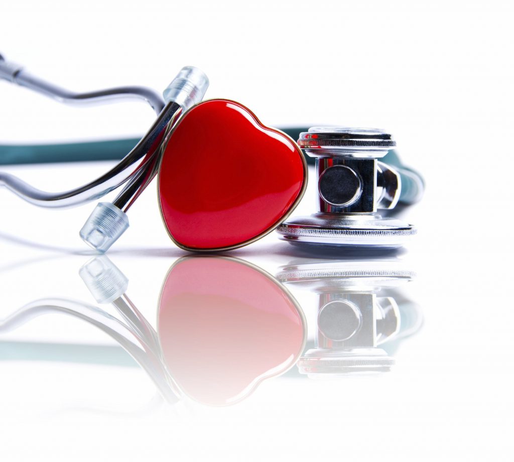 Metal heart with stethoscope