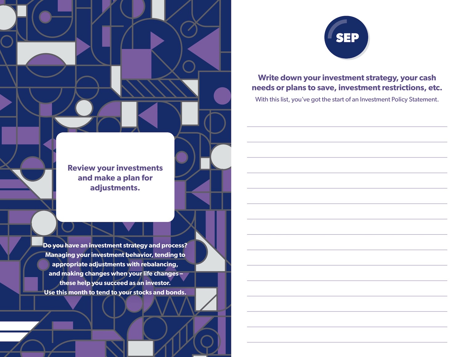 Preview of September PDF download with space for journal entry and inspirational quote