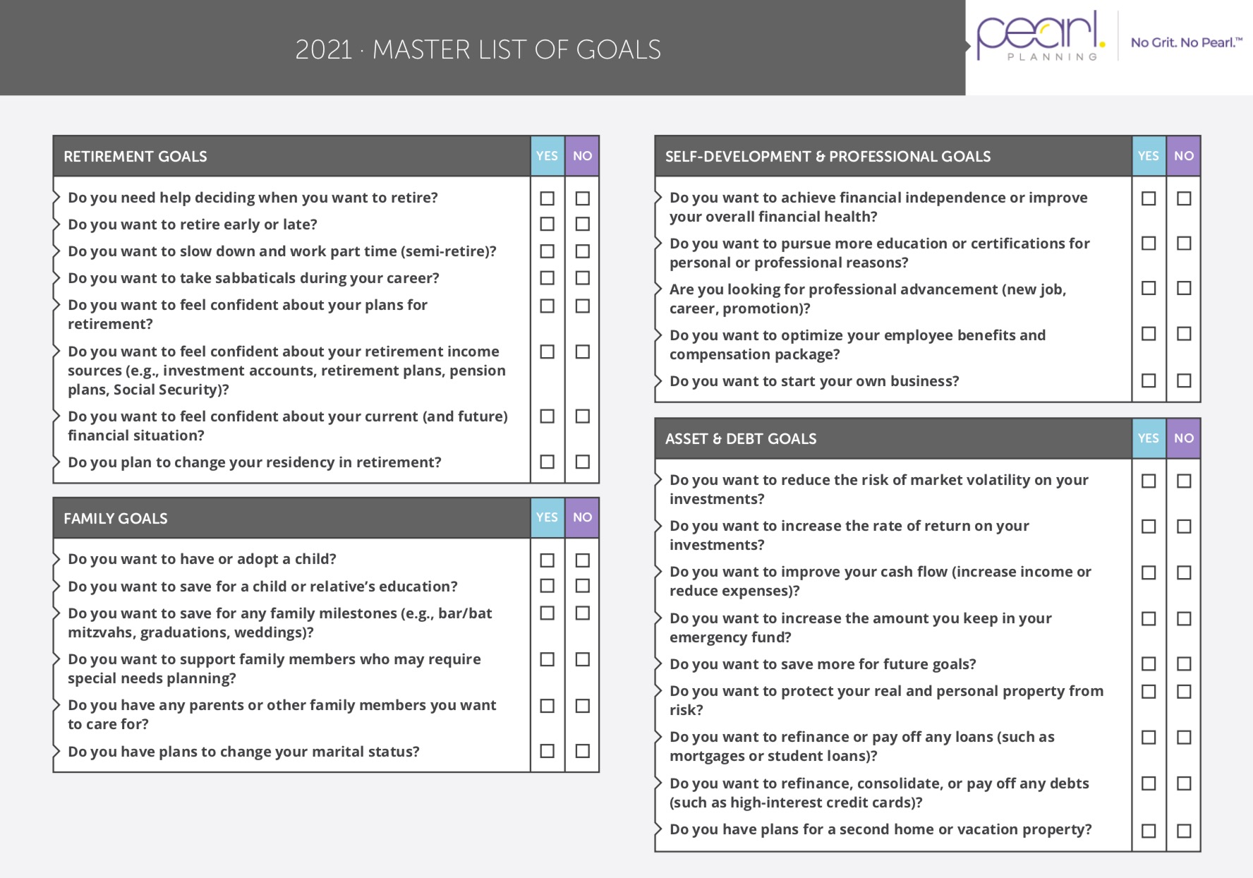 Preview of goals checklist PDF download