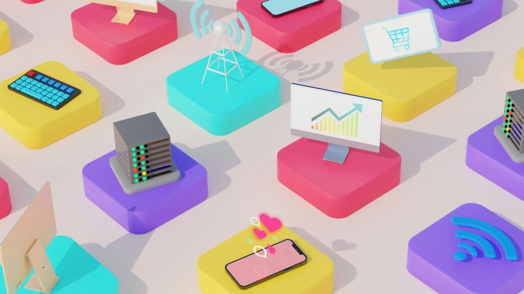 Devices that are connected to the internet, digital marketing, social media and internet of things